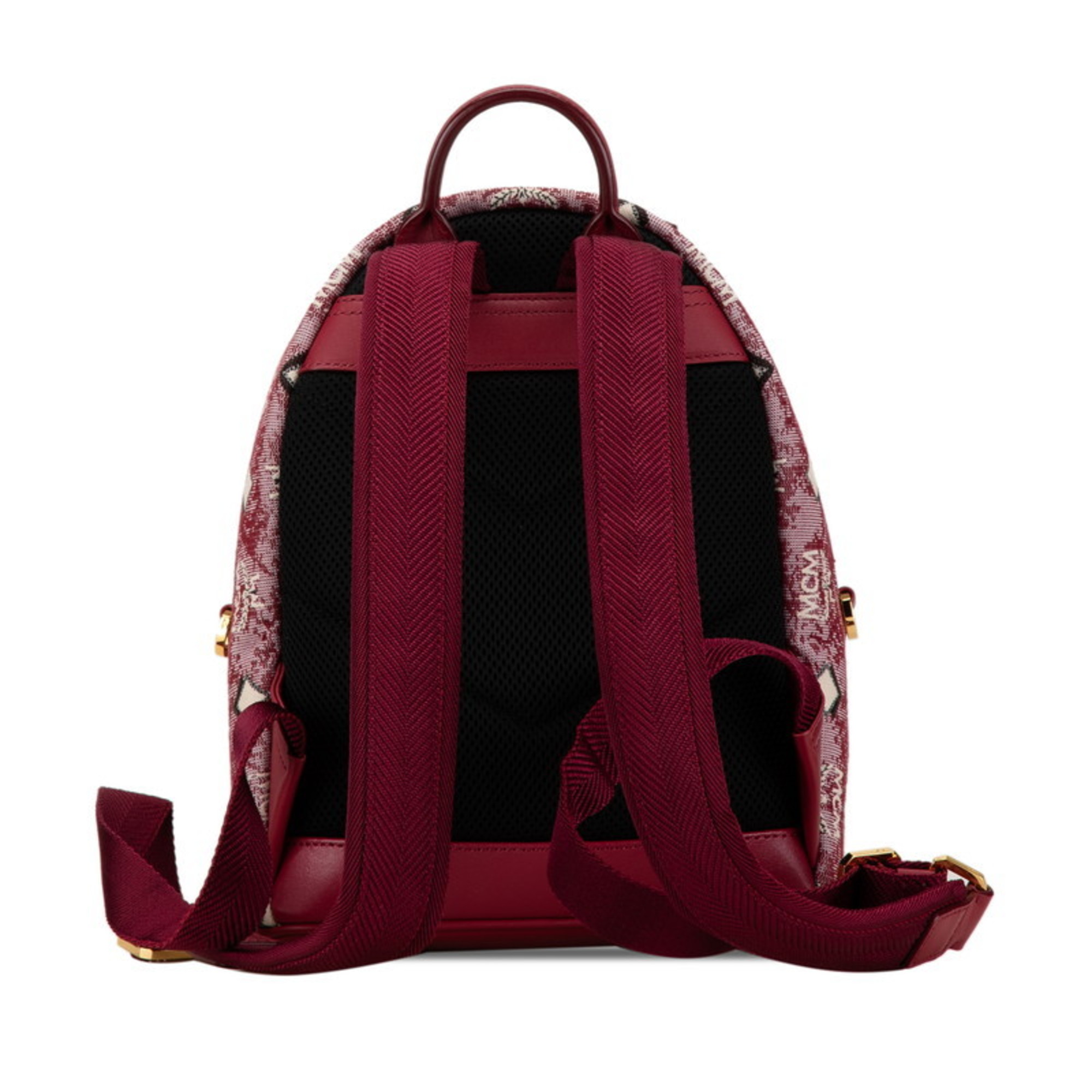 MCM Stark Jacquard Backpack Red Fabric Leather Women's