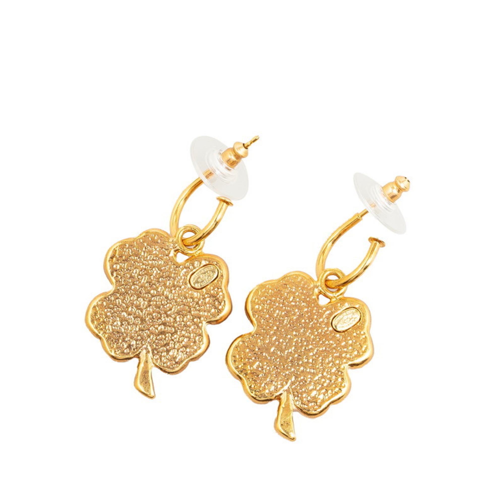 Chanel Coco Mark Clover Motif Swing Earrings Gold Pink Plated Plastic Women's CHANEL