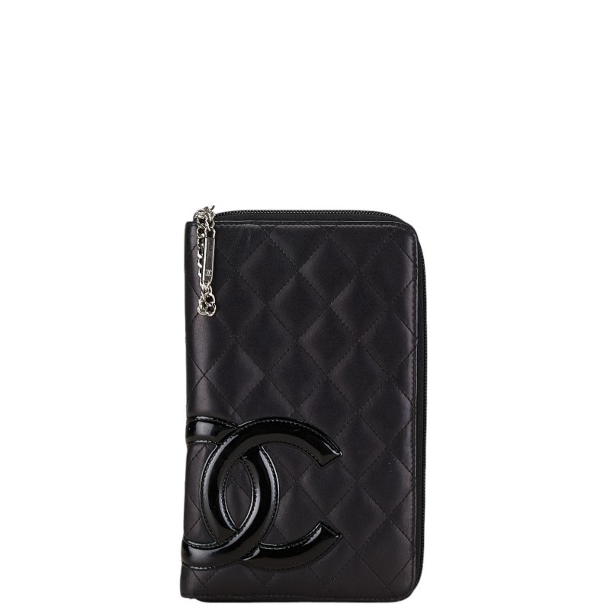 CHANEL Matelasse Cambon Line Coco Mark Round Long Wallet Black Lambskin Women's