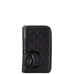 CHANEL Matelasse Cambon Line Coco Mark Round Long Wallet Black Lambskin Women's