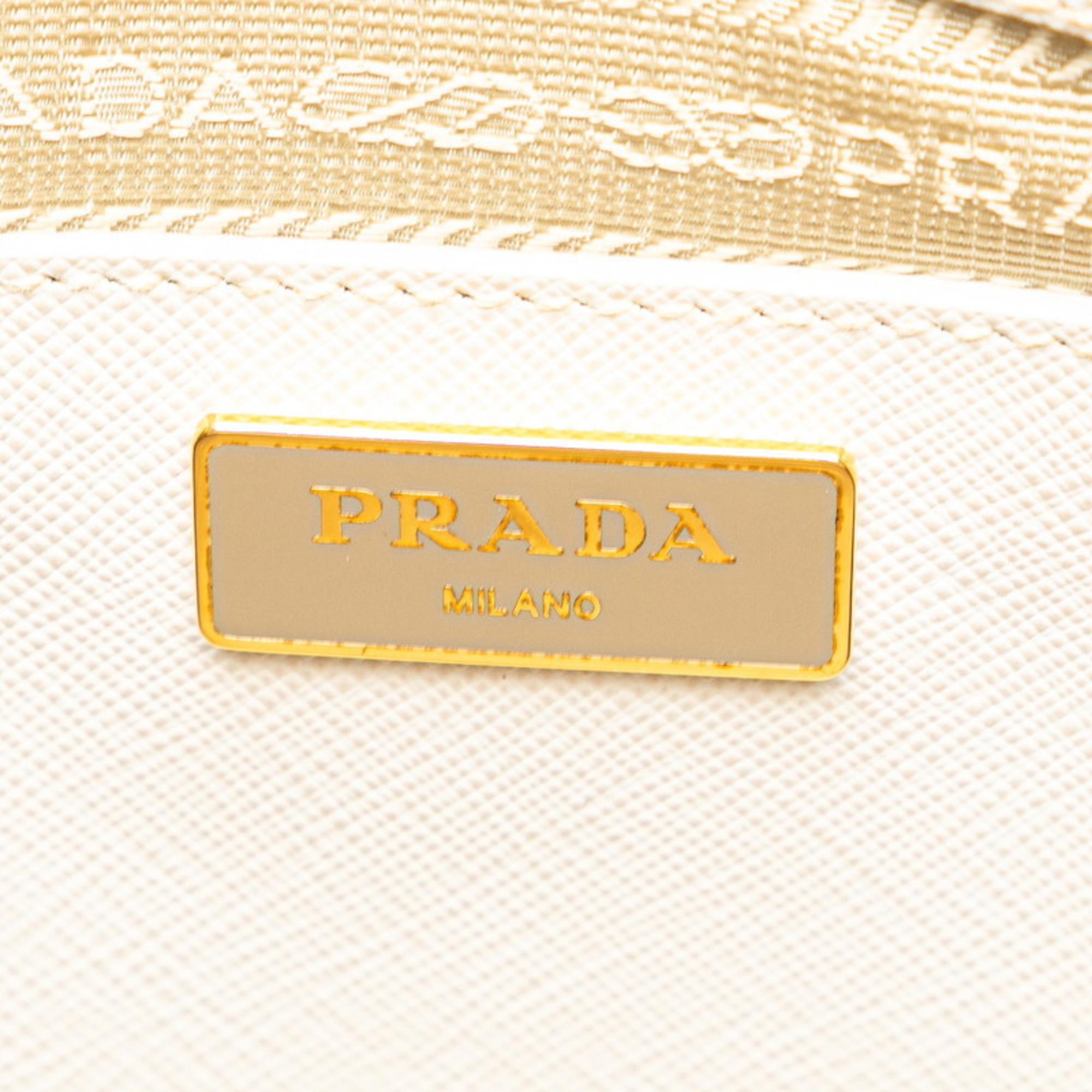 Prada Triangle Plate Handbag Shoulder Bag White Beige Leather Women's PRADA