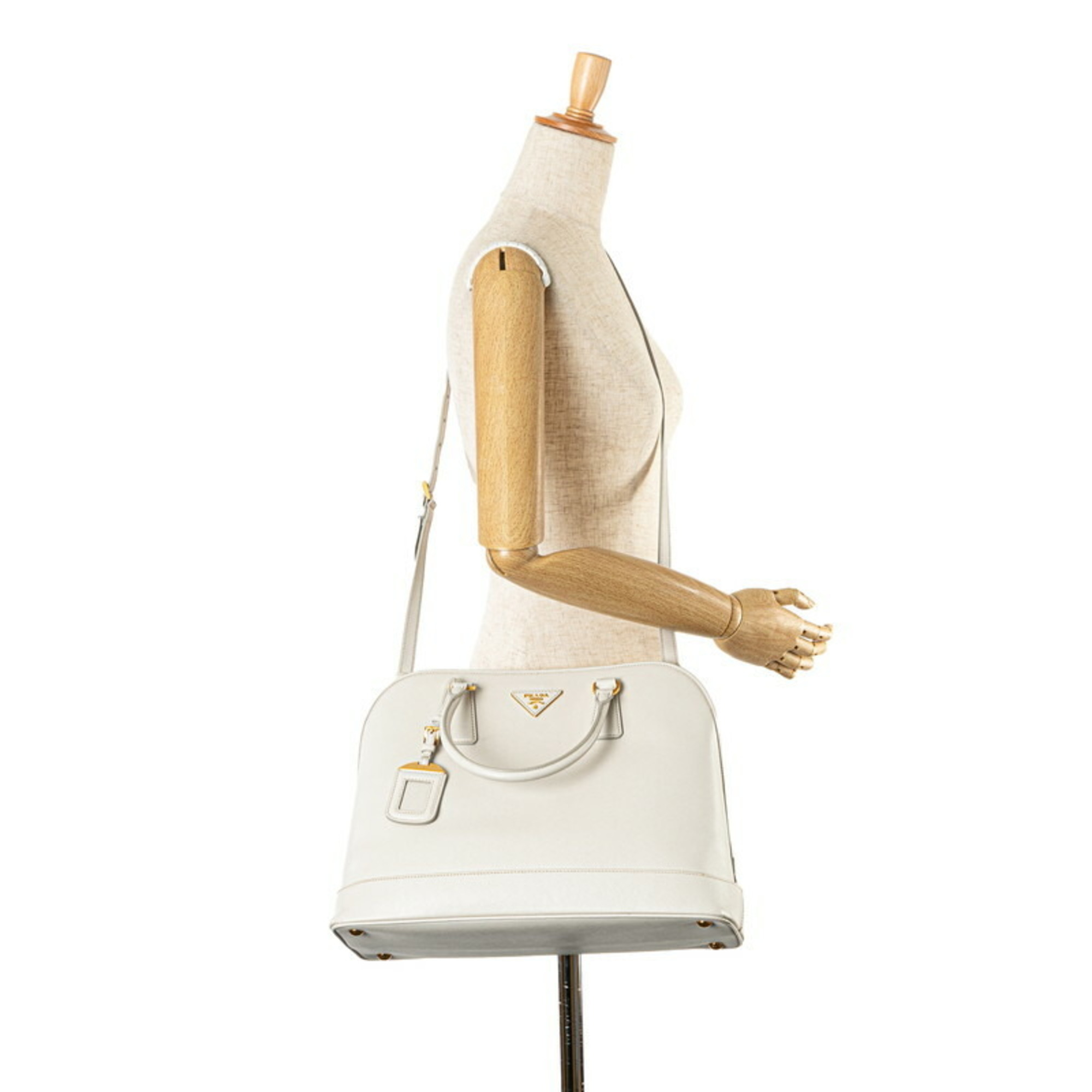 Prada Triangle Plate Handbag Shoulder Bag White Beige Leather Women's PRADA