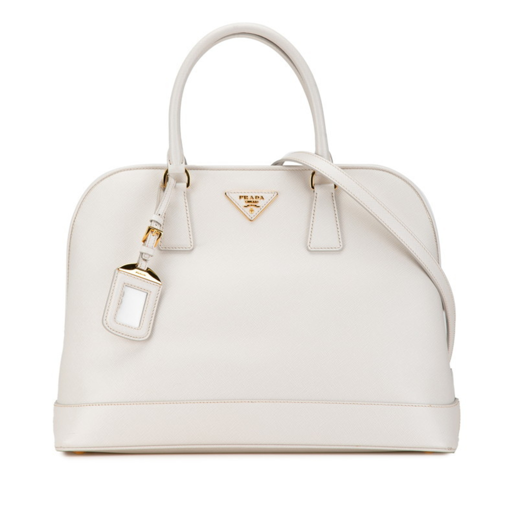 Prada Triangle Plate Handbag Shoulder Bag White Beige Leather Women's PRADA