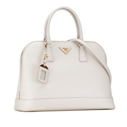 Prada Triangle Plate Handbag Shoulder Bag White Beige Leather Women's PRADA