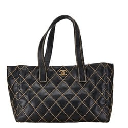 CHANEL Wild Stitch Coco Mark Tote Bag Shoulder Black Leather Women's