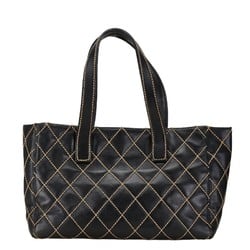 CHANEL Wild Stitch Coco Mark Tote Bag Shoulder Black Leather Women's