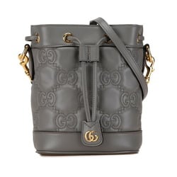 Gucci GG Matelasse Bucket Bag Shoulder 728231 Grey Leather Women's GUCCI