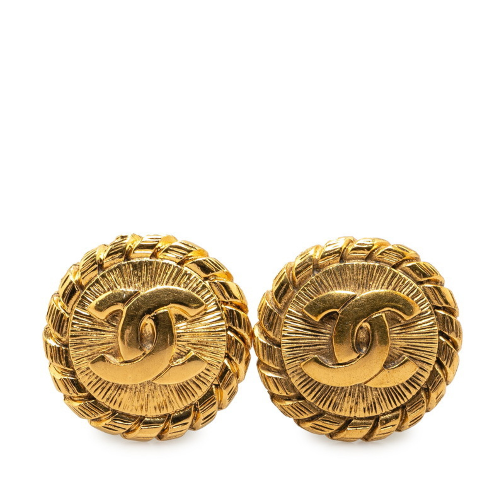 Chanel Coco Mark Round Earrings Gold Plated Women's CHANEL