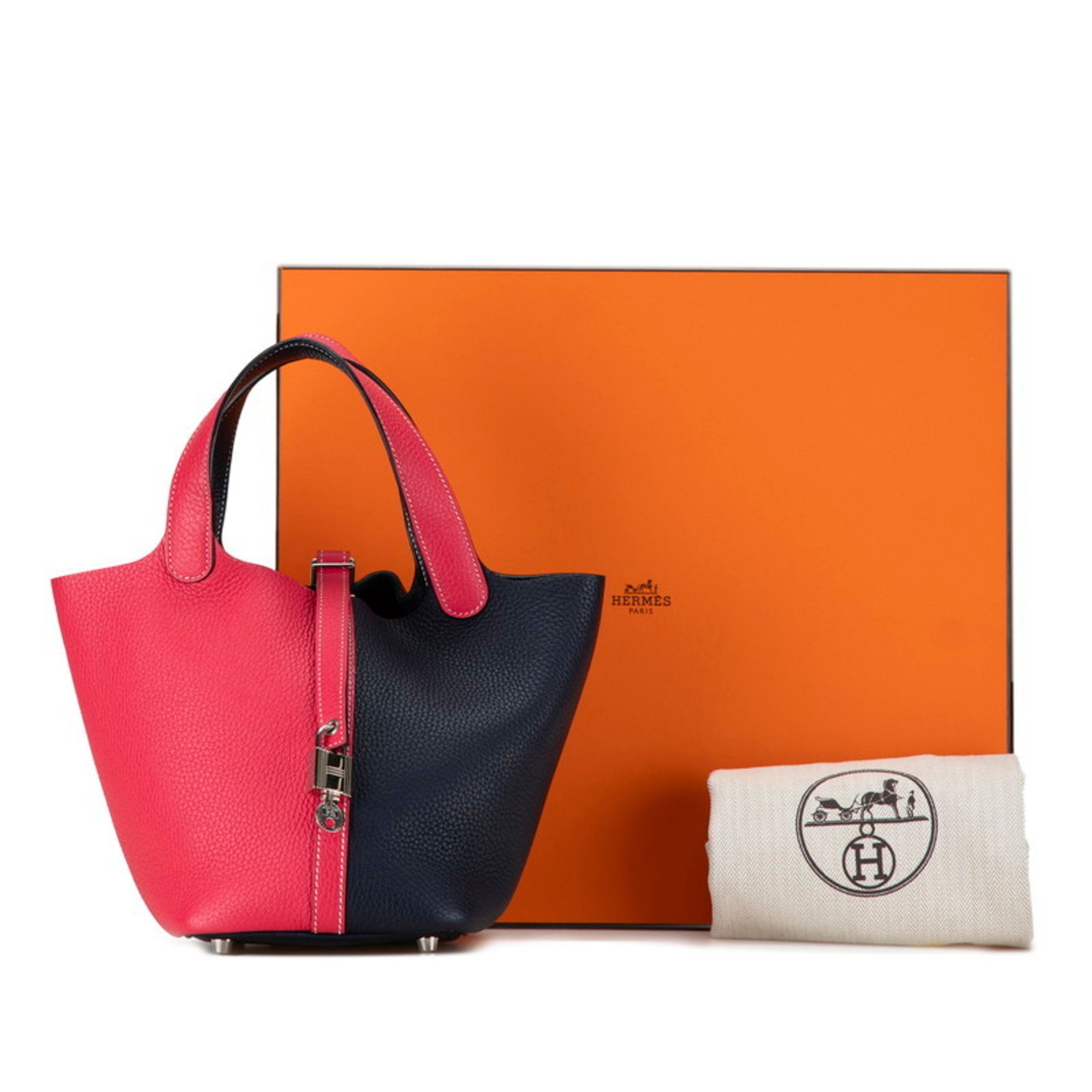 Hermes Picotin Lock PM Kazak Handbag Rose Extreme Bleu Nuit Taurillon Clemence Women's HERMES