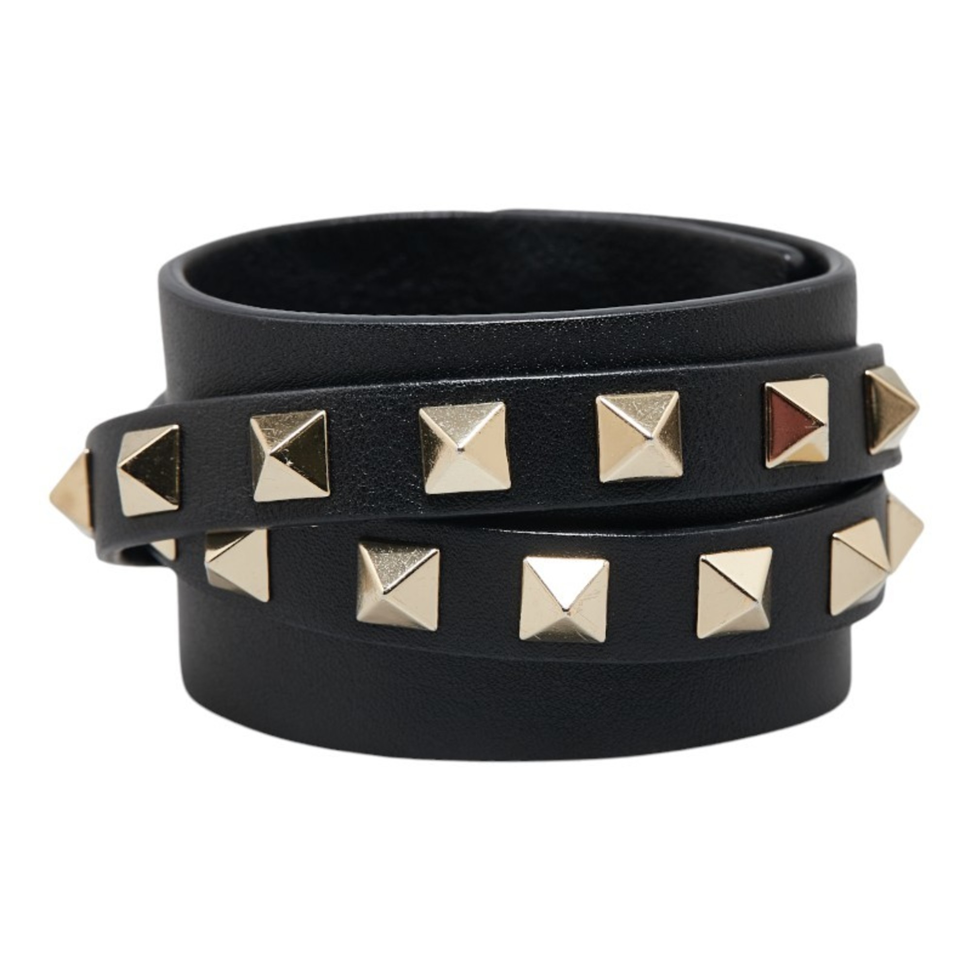 Valentino Rockstud Bracelet Black Leather Women's