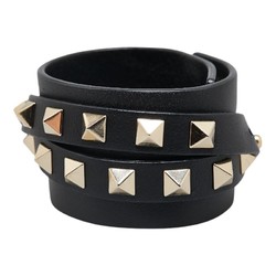 Valentino Rockstud Bracelet Black Leather Women's