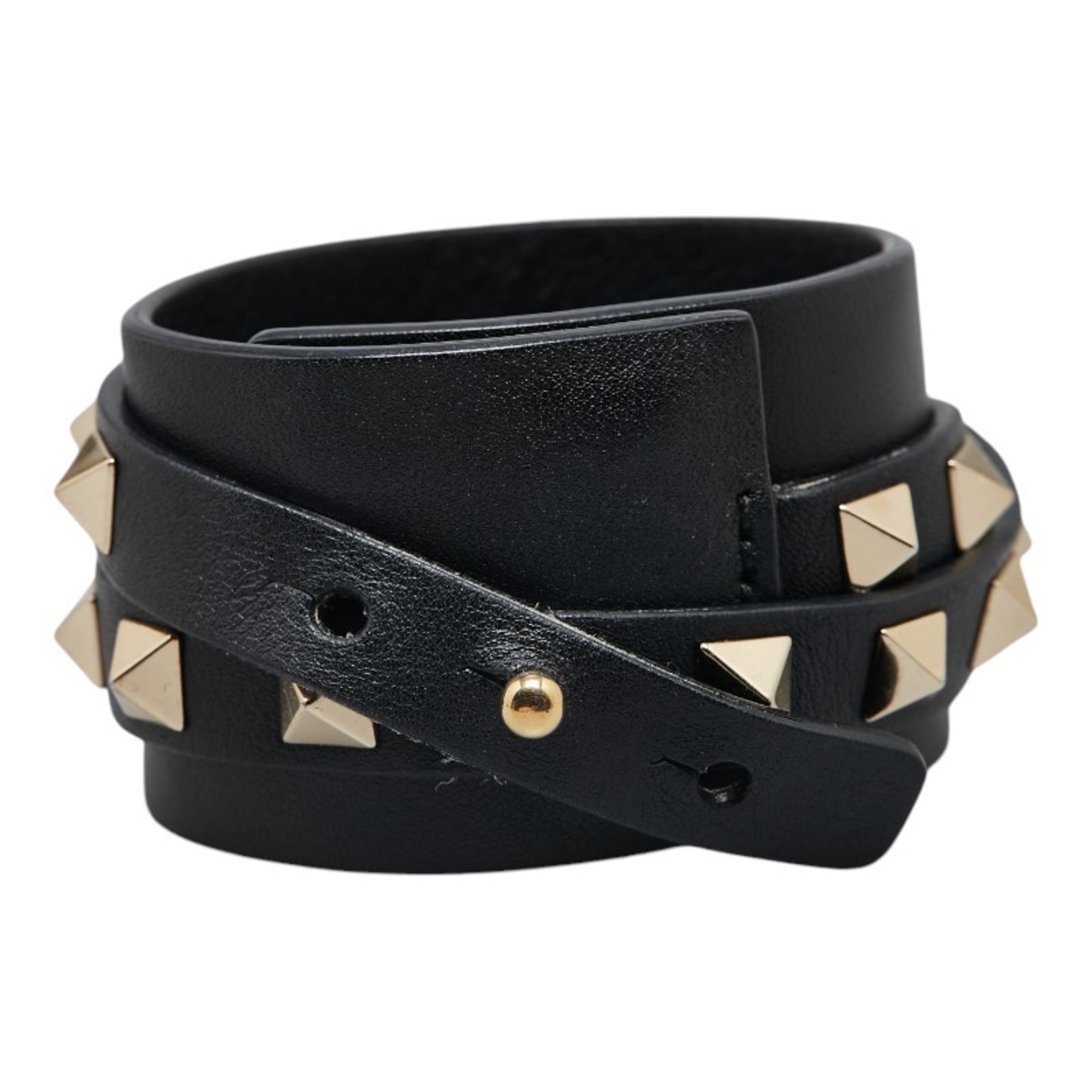 Valentino Rockstud Bracelet Black Leather Women's