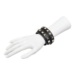 Valentino Rockstud Bracelet Black Leather Women's