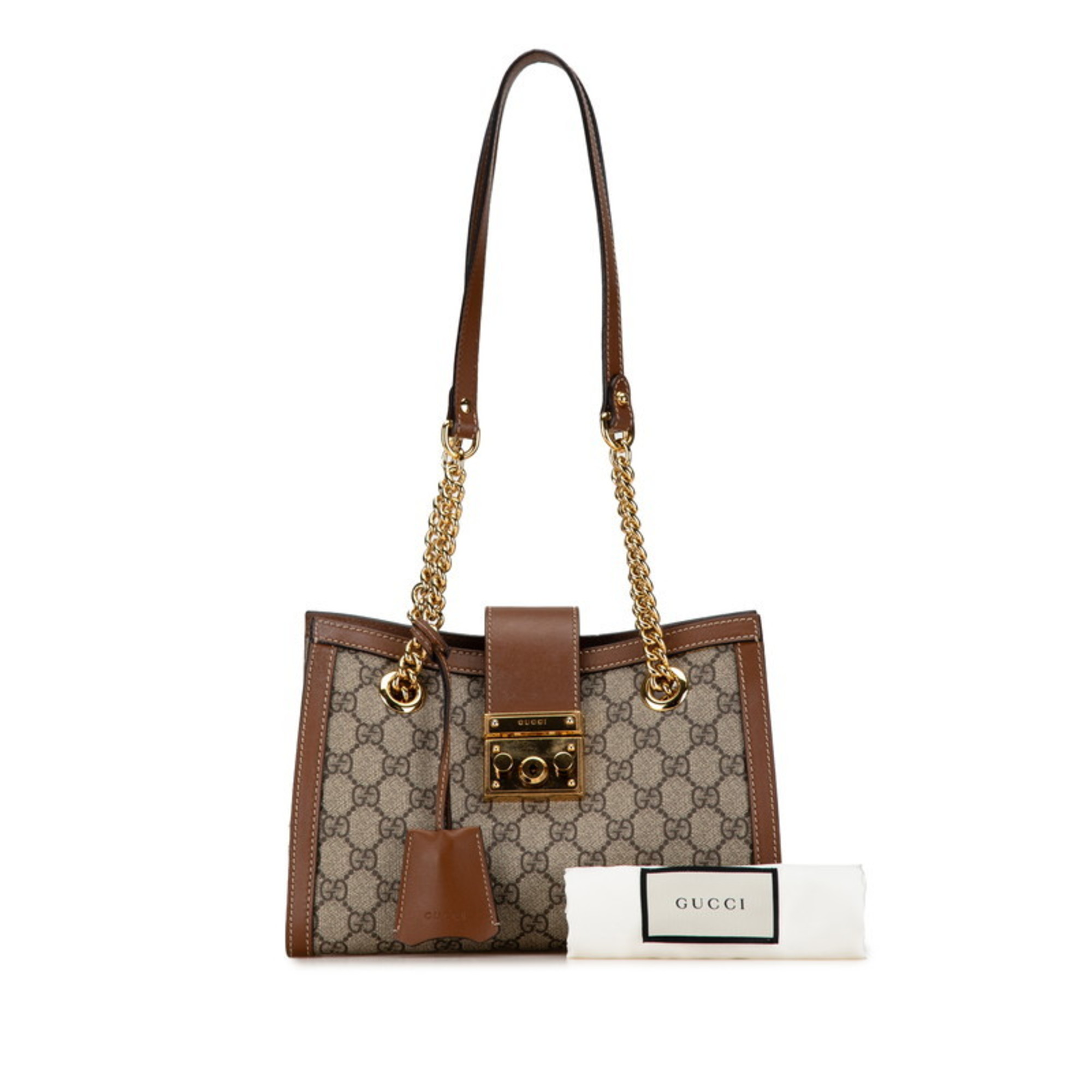 Gucci GG Supreme Padlock Chain Shoulder Bag 498156 Beige Brown PVC Leather Women's GUCCI