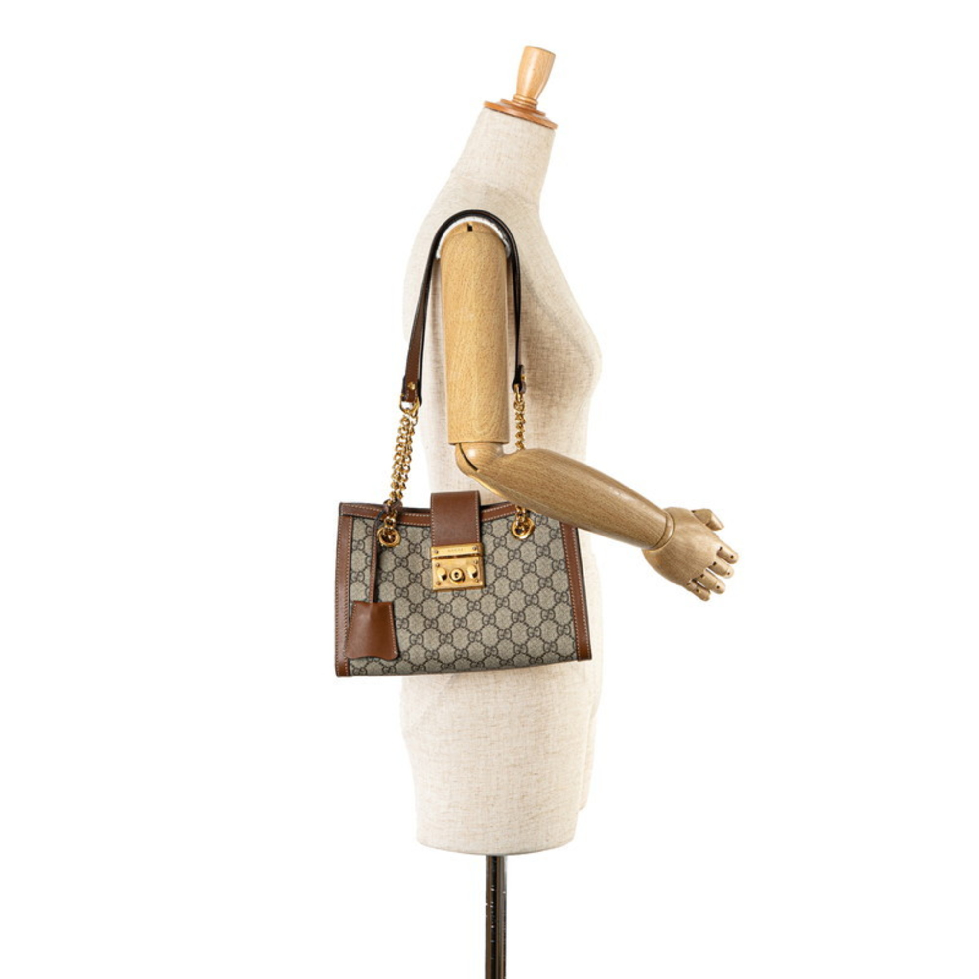 Gucci GG Supreme Padlock Chain Shoulder Bag 498156 Beige Brown PVC Leather Women's GUCCI