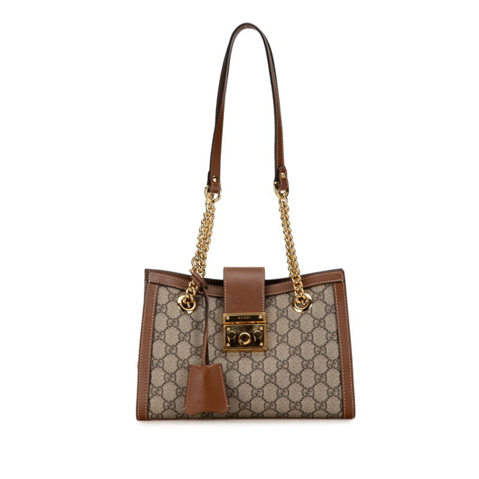 Gucci GG Supreme Padlock Chain Shoulder Bag 498156 Beige Brown PVC Leather Women's GUCCI