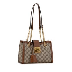 Gucci GG Supreme Padlock Chain Shoulder Bag 498156 Beige Brown PVC Leather Women's GUCCI