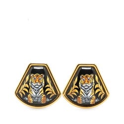 Hermes enamel cloisonné tiger earrings gold black plated women's HERMES