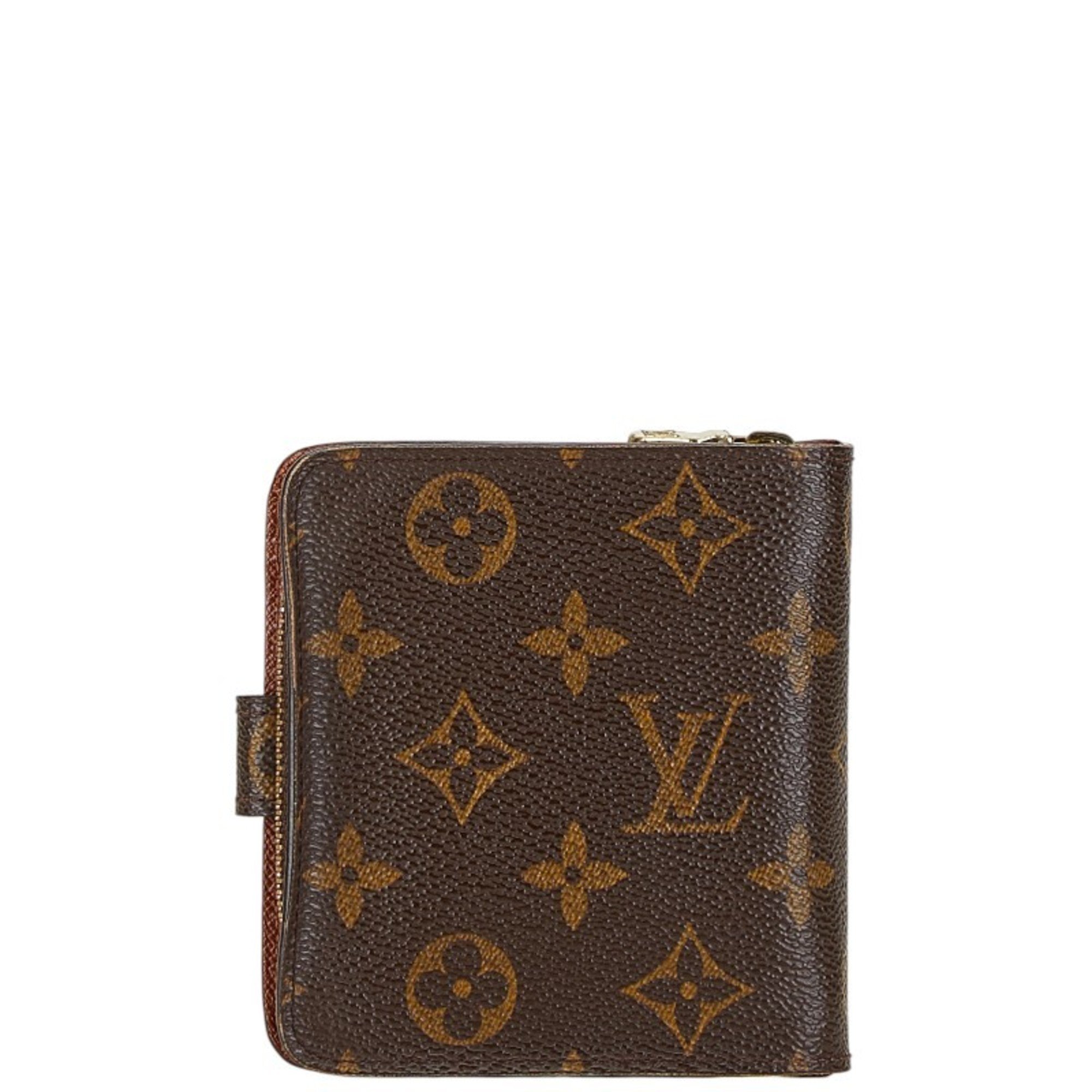 Louis Vuitton Monogram Compact Zip Bi-fold Wallet M61667 Brown PVC Leather Women's LOUIS VUITTON