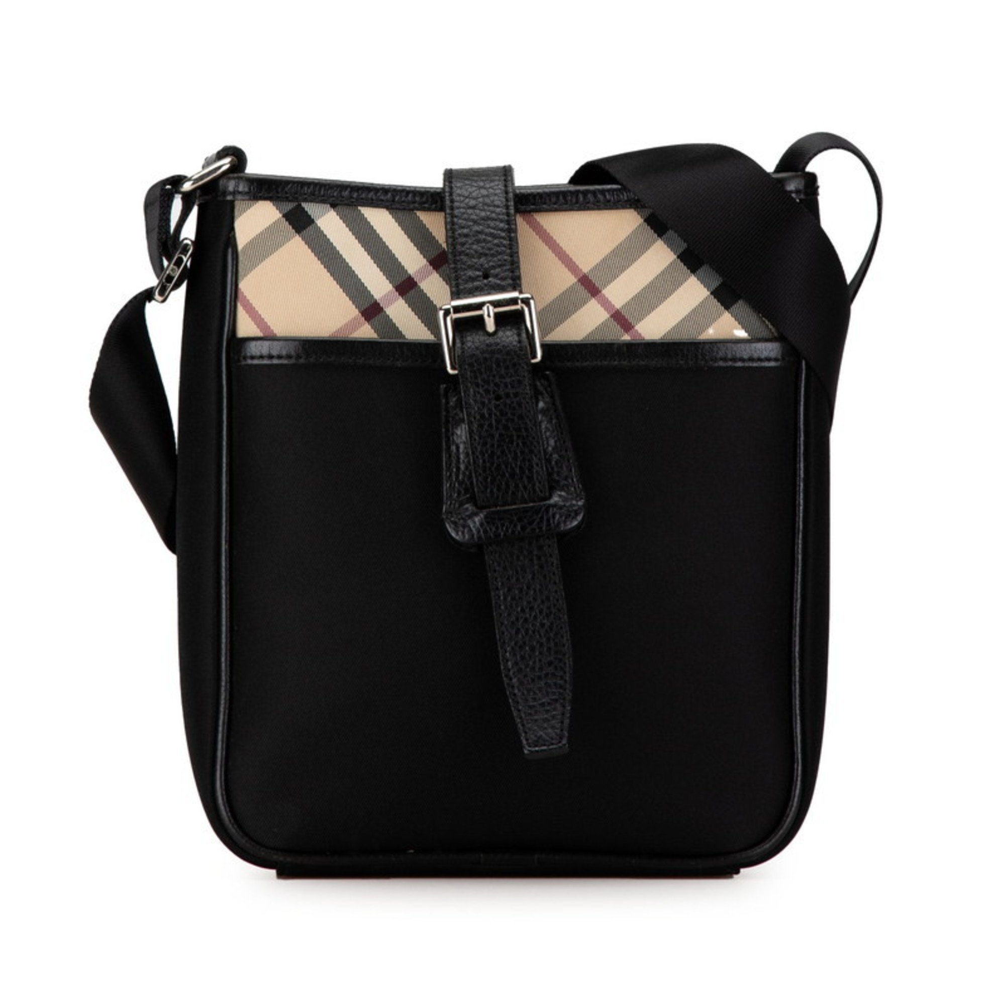 Burberry Nova Check Shoulder Bag Black Nylon Leather Women's BURBERRY