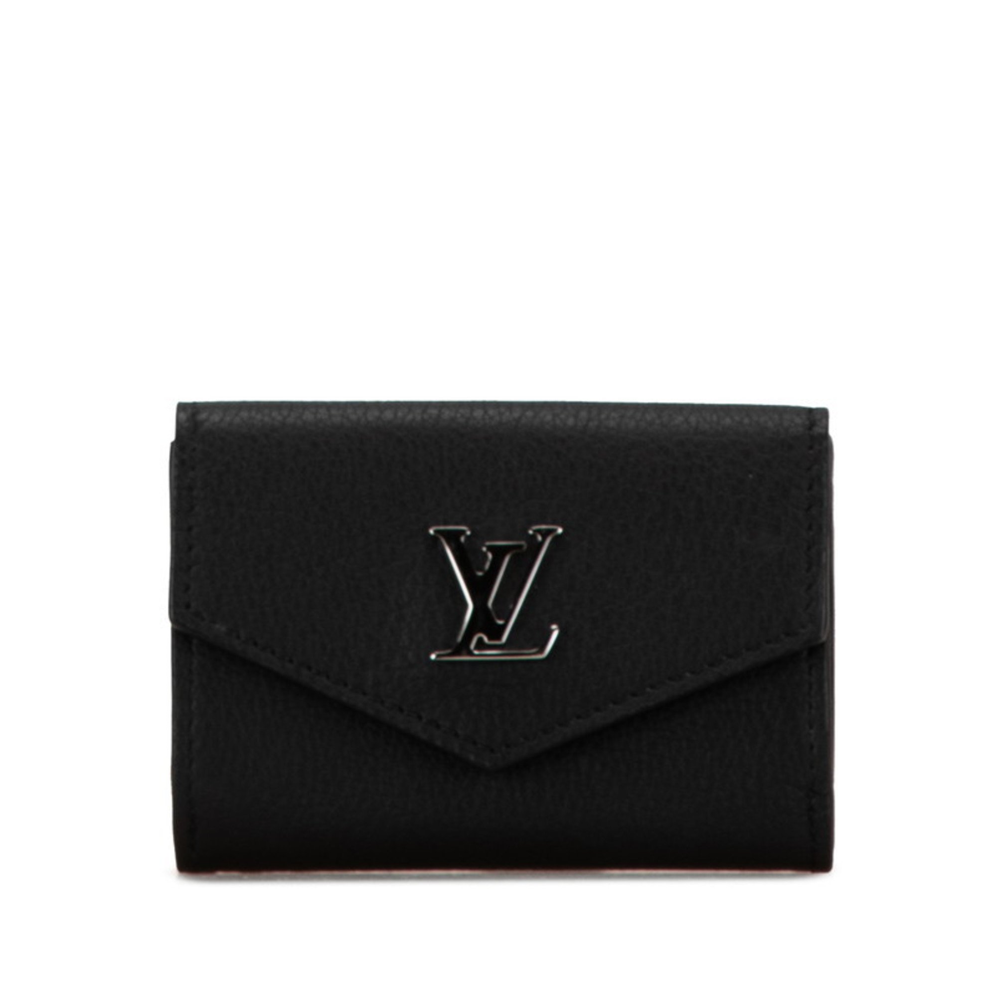 Louis Vuitton Portefeuille Lock Tri-fold Wallet M63921 Black Silver Leather Men's LOUIS VUITTON