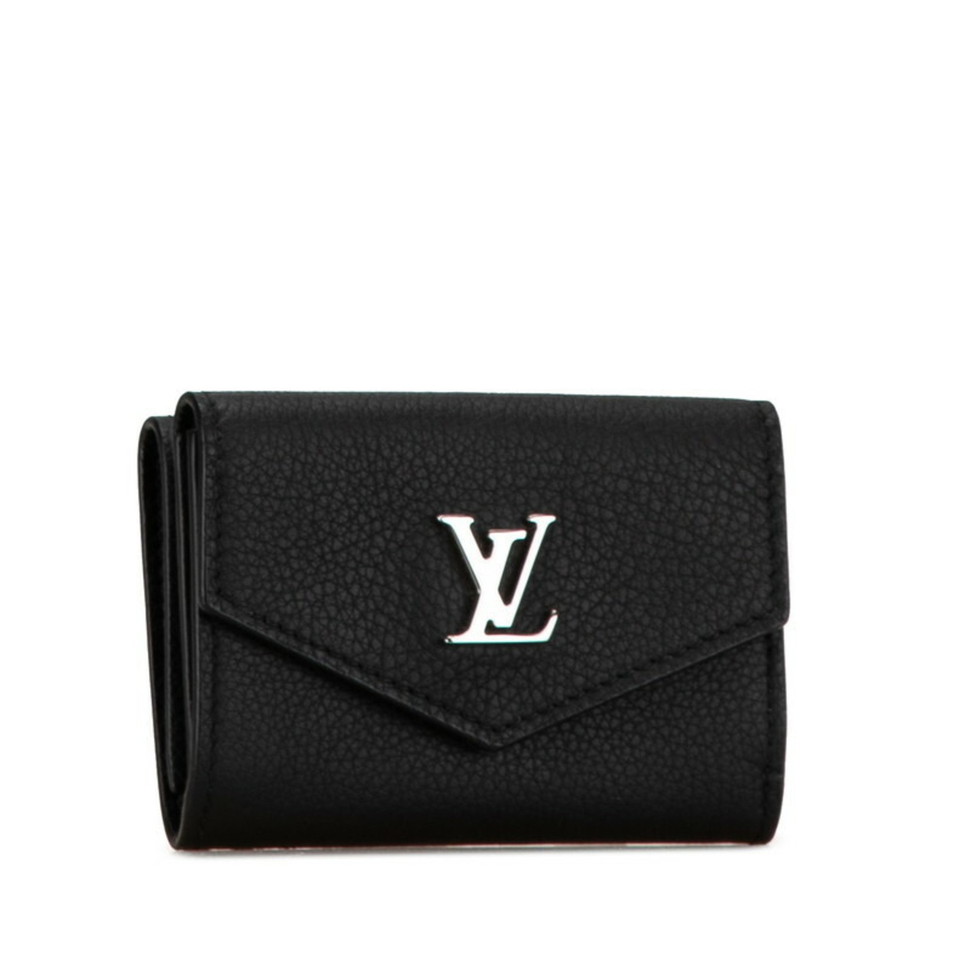 Louis Vuitton Portefeuille Lock Tri-fold Wallet M63921 Black Silver Leather Men's LOUIS VUITTON