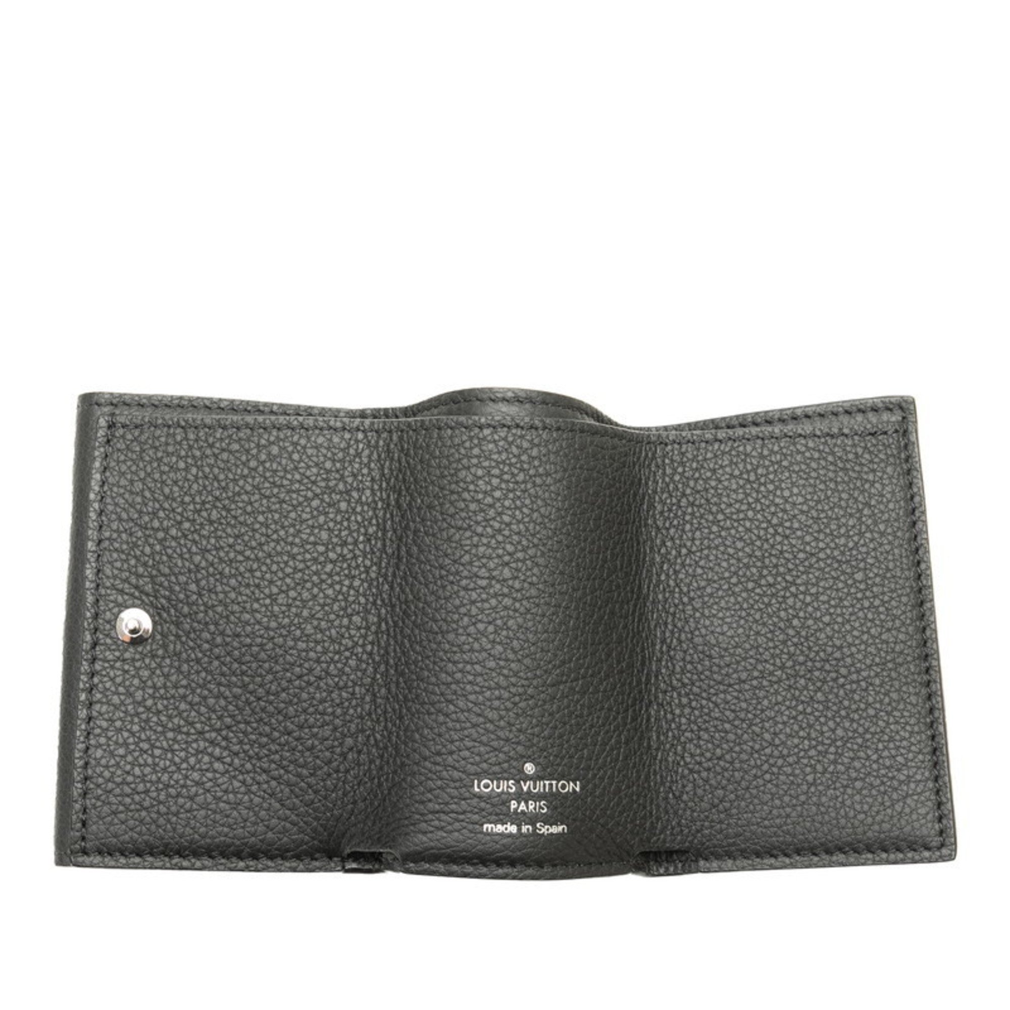 Louis Vuitton Portefeuille Lock Tri-fold Wallet M63921 Black Silver Leather Men's LOUIS VUITTON