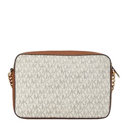 Michael Kors MK Monogram Chain Shoulder Bag White Brown PVC Leather Women's