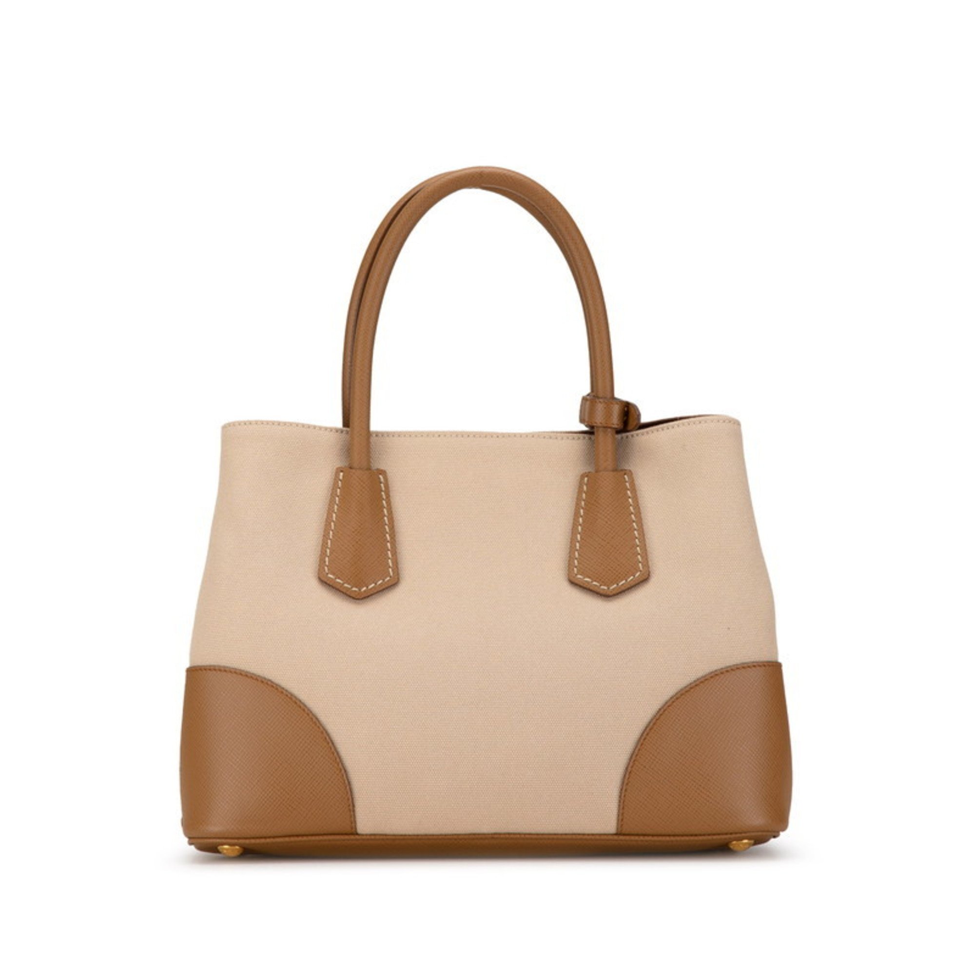 Prada Triangle Plate Handbag Shoulder Bag BN2887 Beige Brown Canvas Leather Women's PRADA