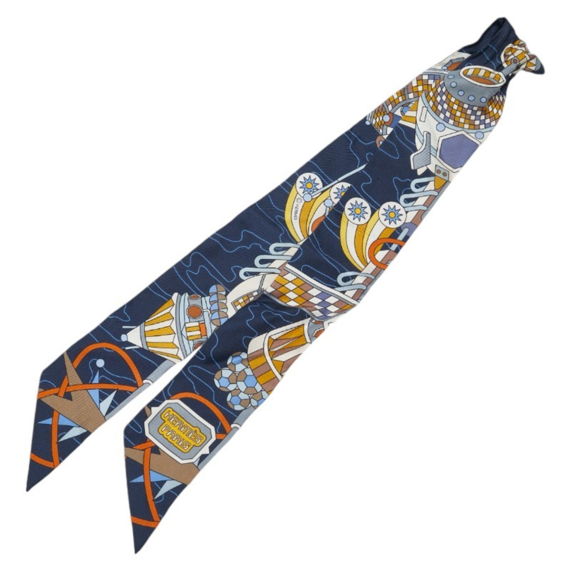 Hermes Twilly Odyssey Scarf Muffler Navy Multicolor Silk Women's HERMES