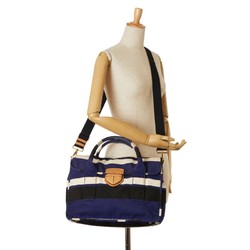 Prada Triangle Plate Handbag Shoulder Bag BN2117 Blue Black White Canvas Women's PRADA