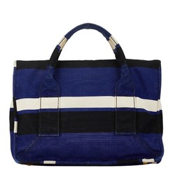 Prada Triangle Plate Handbag Shoulder Bag BN2117 Blue Black White Canvas Women's PRADA