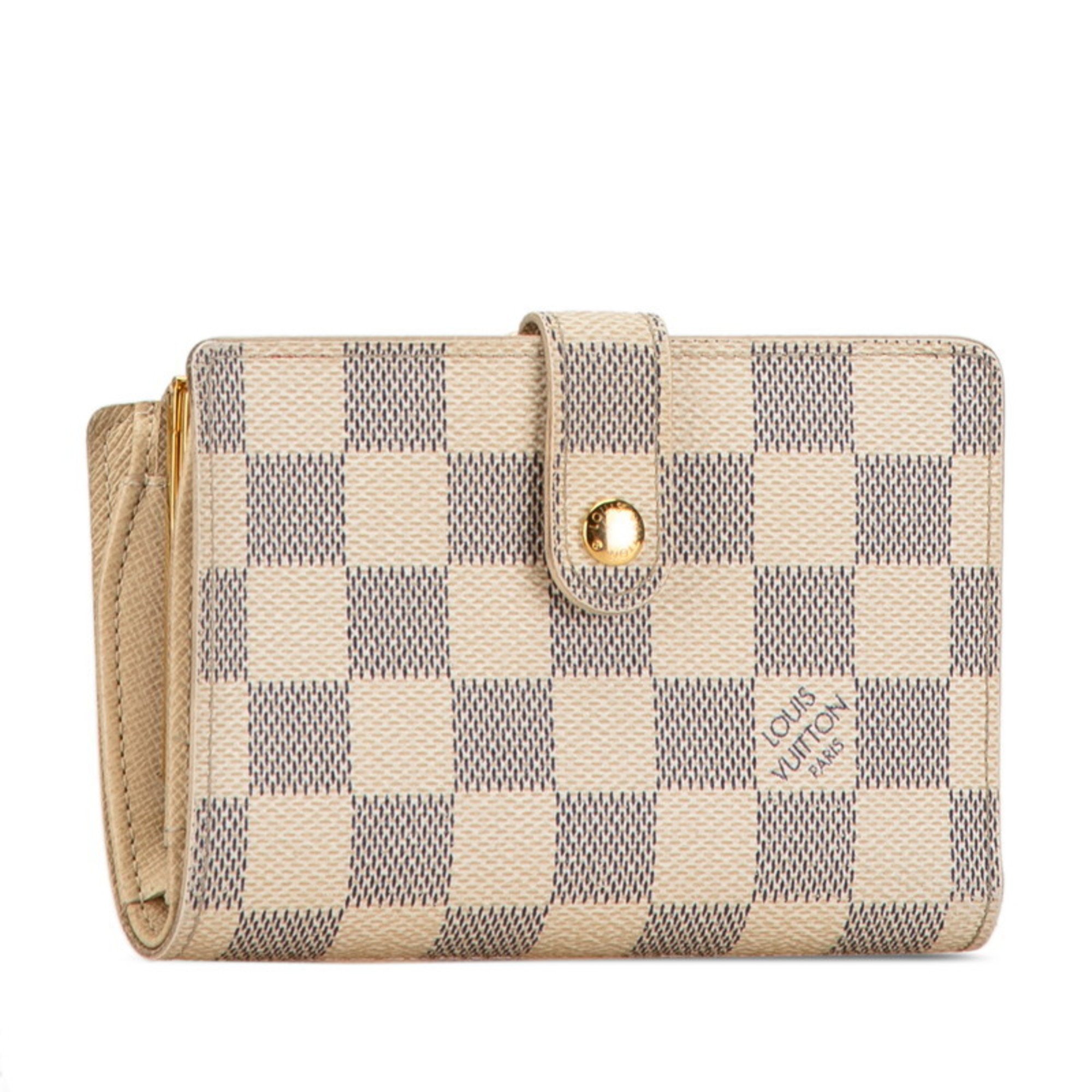 Louis Vuitton Damier Azur Portefeuille Viennois Bi-fold Wallet N61676 White PVC Leather Women's LOUIS VUITTON