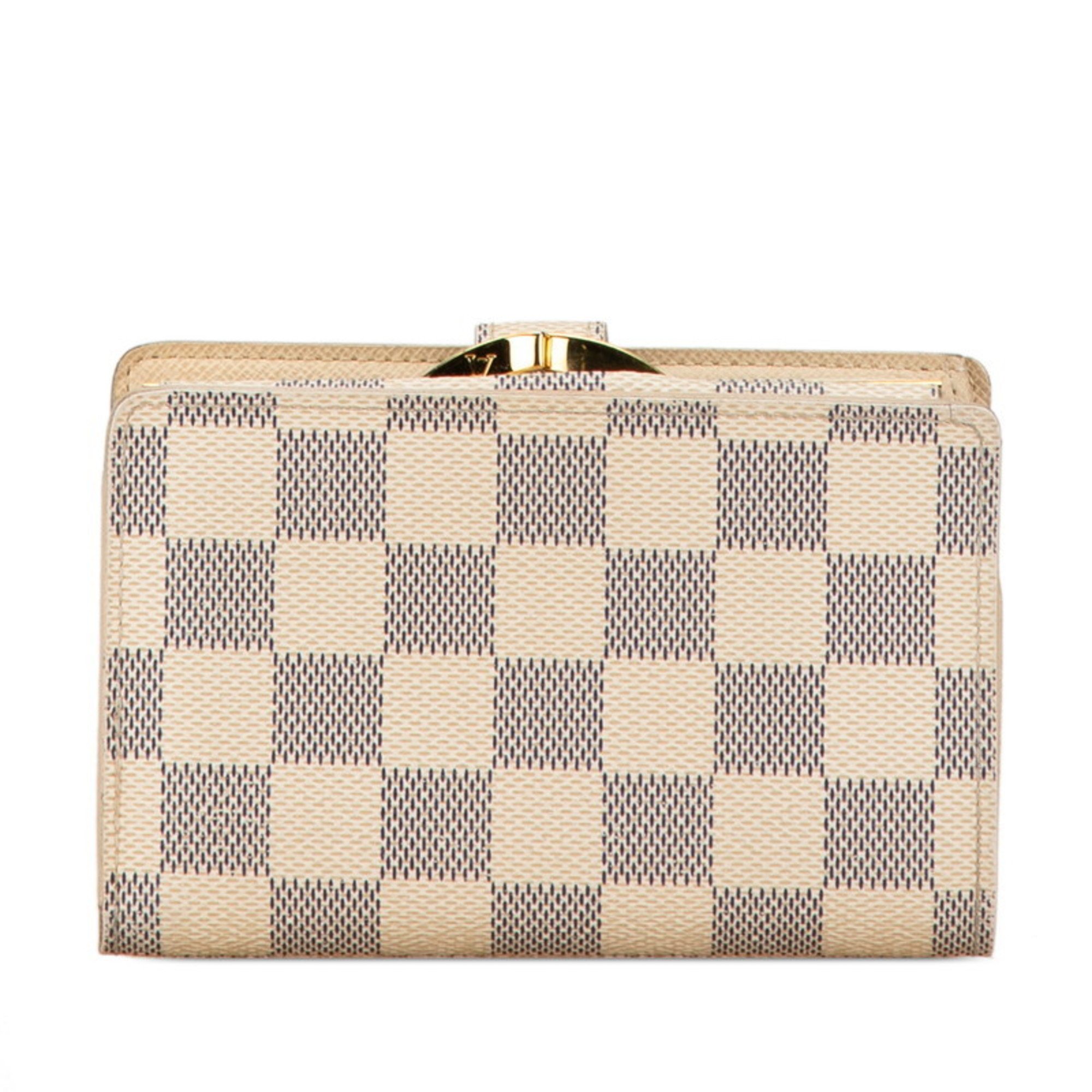 Louis Vuitton Damier Azur Portefeuille Viennois Bi-fold Wallet N61676 White PVC Leather Women's LOUIS VUITTON