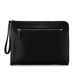 Salvatore Ferragamo Gancini Clutch Bag FB-24 A 424 Black Leather Women's