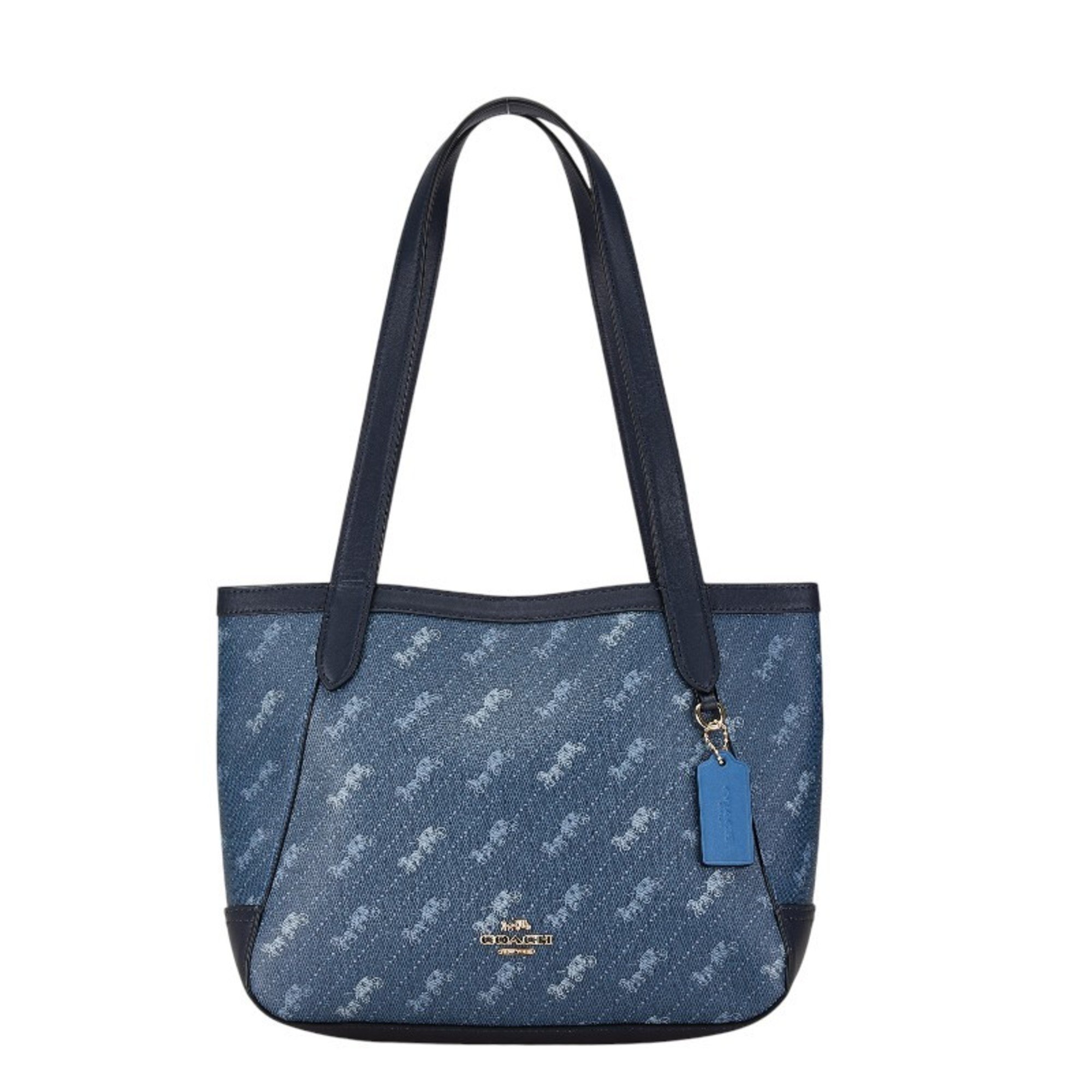 Coach Horse and Carriage Dot Print Tote 27 Handbag C4060 Blue Navy PVC Leather Women's COACH