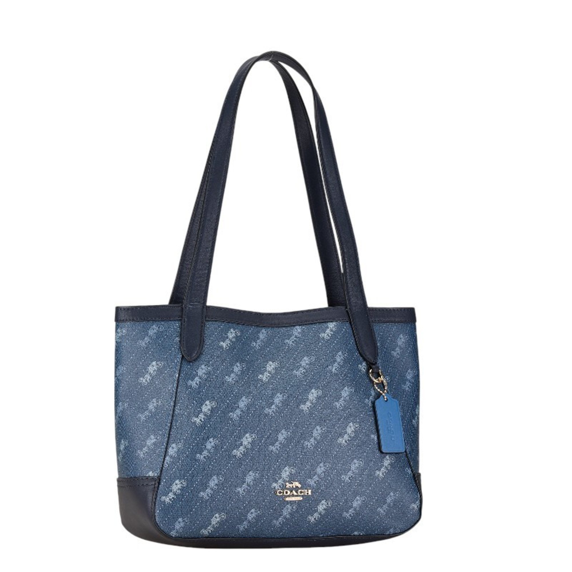 Coach Horse and Carriage Dot Print Tote 27 Handbag C4060 Blue Navy PVC Leather Women's COACH