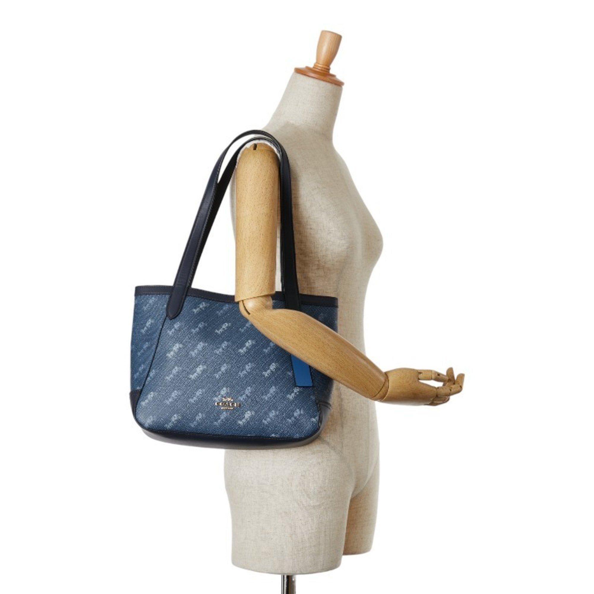 Coach Horse and Carriage Dot Print Tote 27 Handbag C4060 Blue Navy PVC Leather Women's COACH