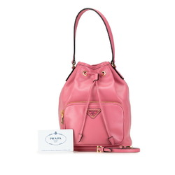 Prada Triangle Plate Duet Bucket Bag Handbag Shoulder 1BH038 Pink Leather Women's PRADA