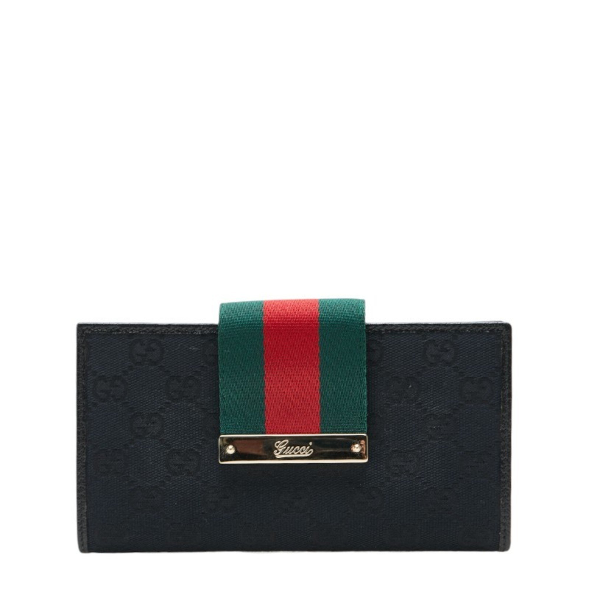 Gucci GG Canvas Sherry Line Long Wallet 181668 Black Leather Men's GUCCI