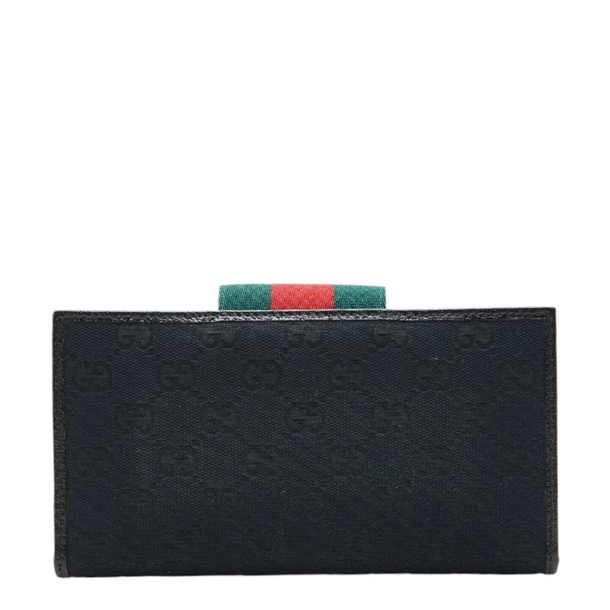 Gucci GG Canvas Sherry Line Long Wallet 181668 Black Leather Men's GUCCI