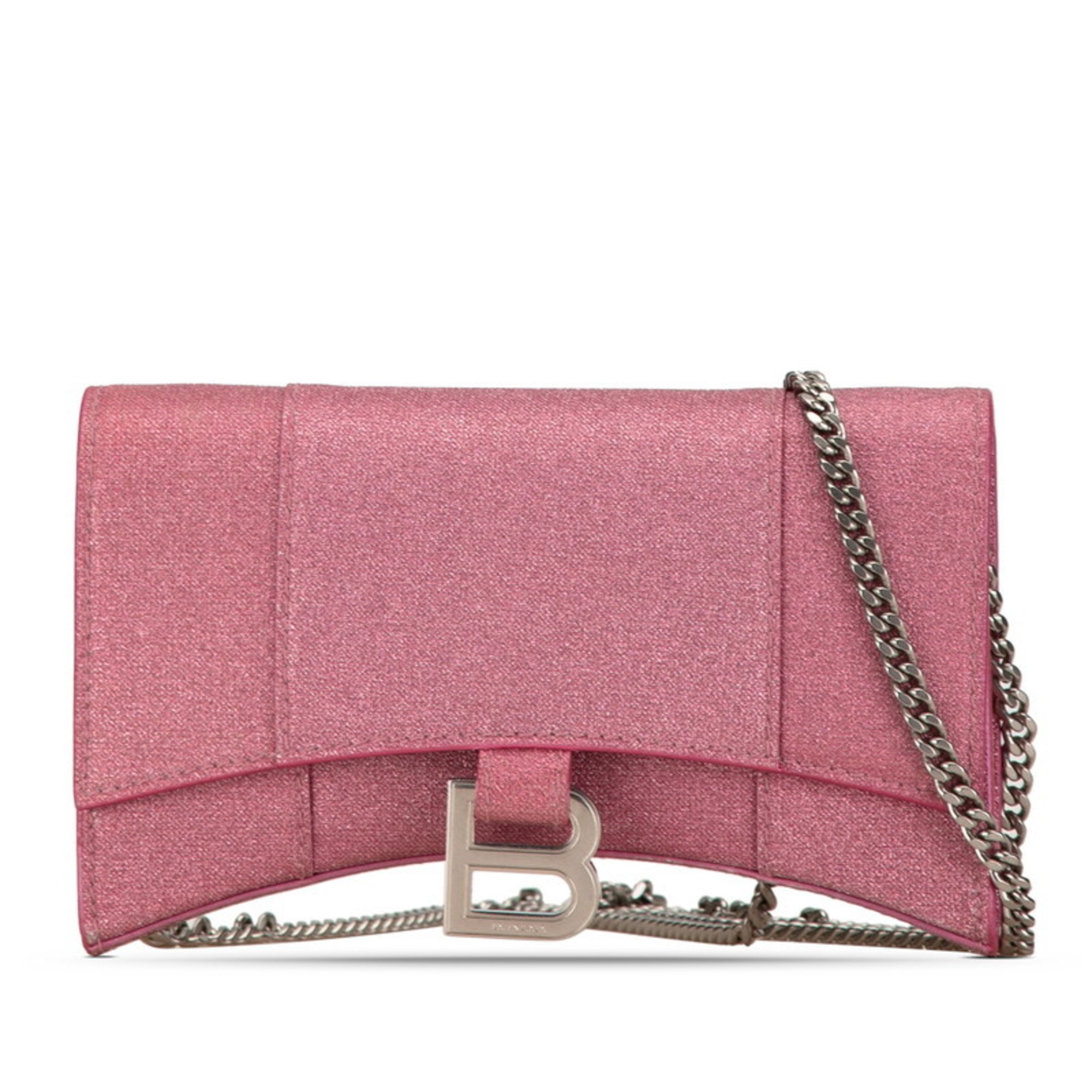 Balenciaga Hourglass XS Chain Wallet Shoulder Bag Pink Leather Women's BALENCIAGA