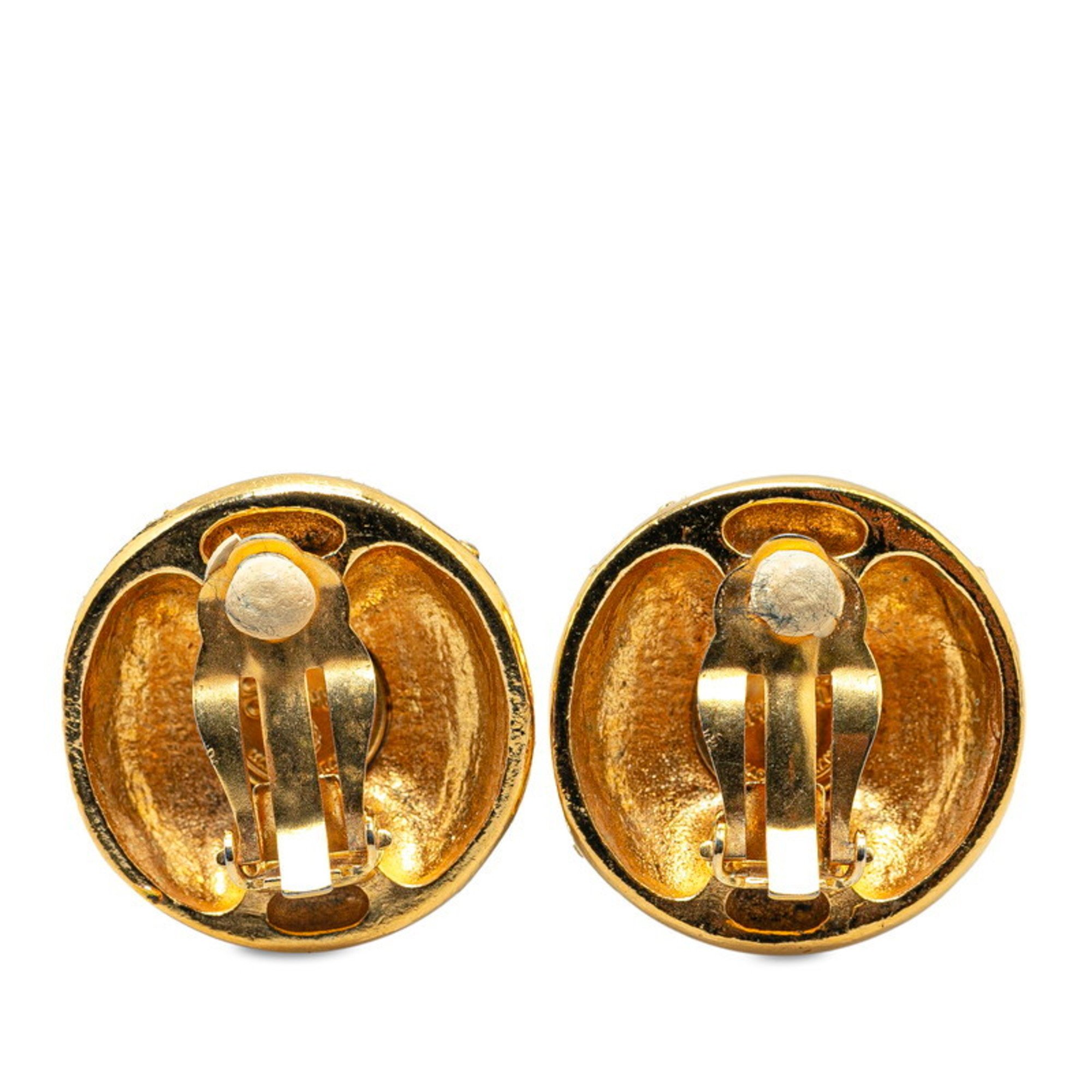 Chanel Coco Mark Rhinestone Earrings Gold Plated Women's CHANEL