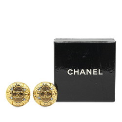 Chanel Coco Mark Rhinestone Earrings Gold Plated Women's CHANEL