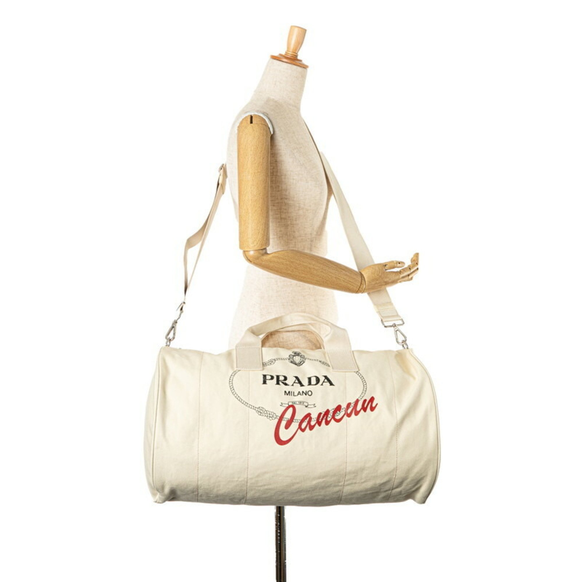 Prada Boston bag shoulder beige canvas women's PRADA