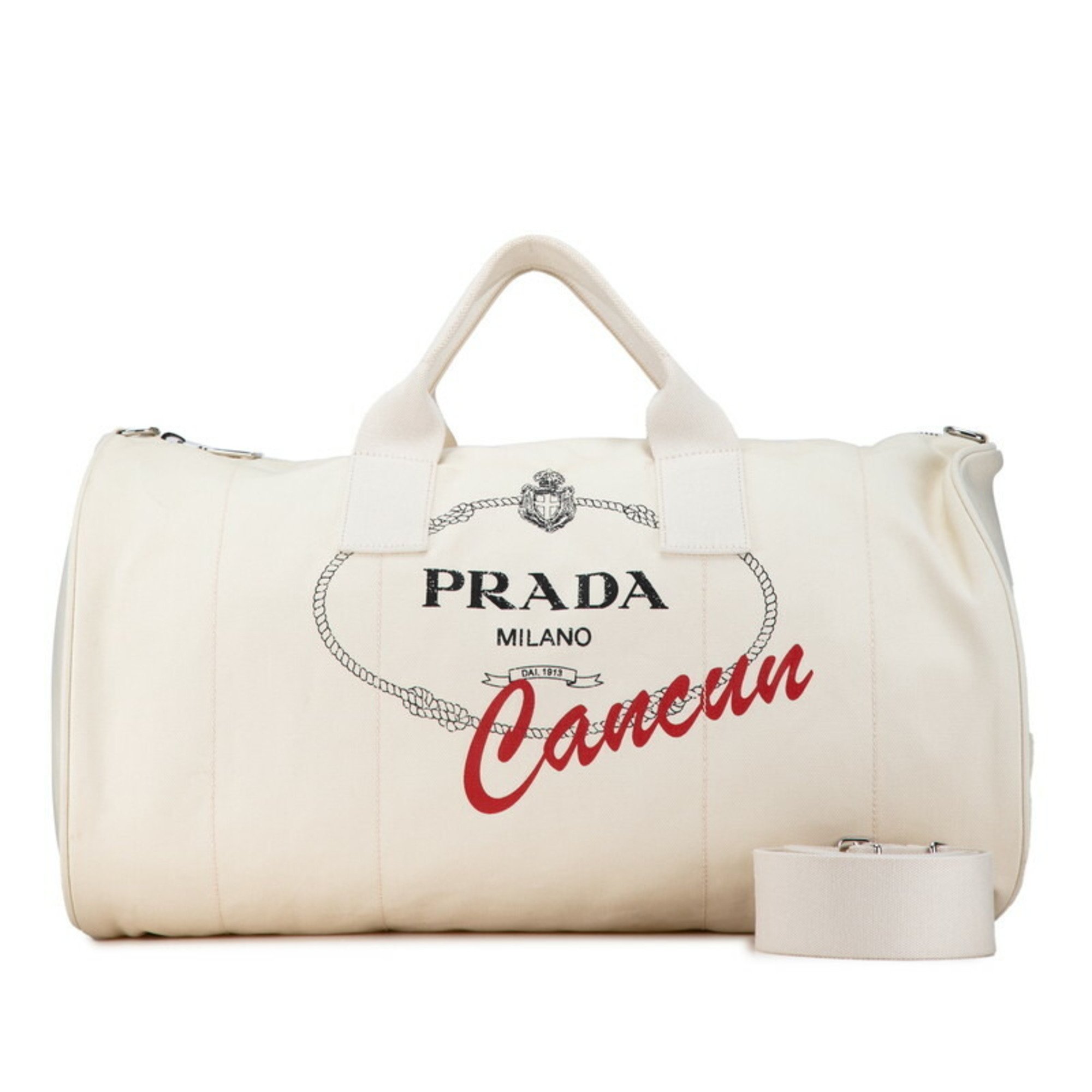 Prada Boston bag shoulder beige canvas women's PRADA