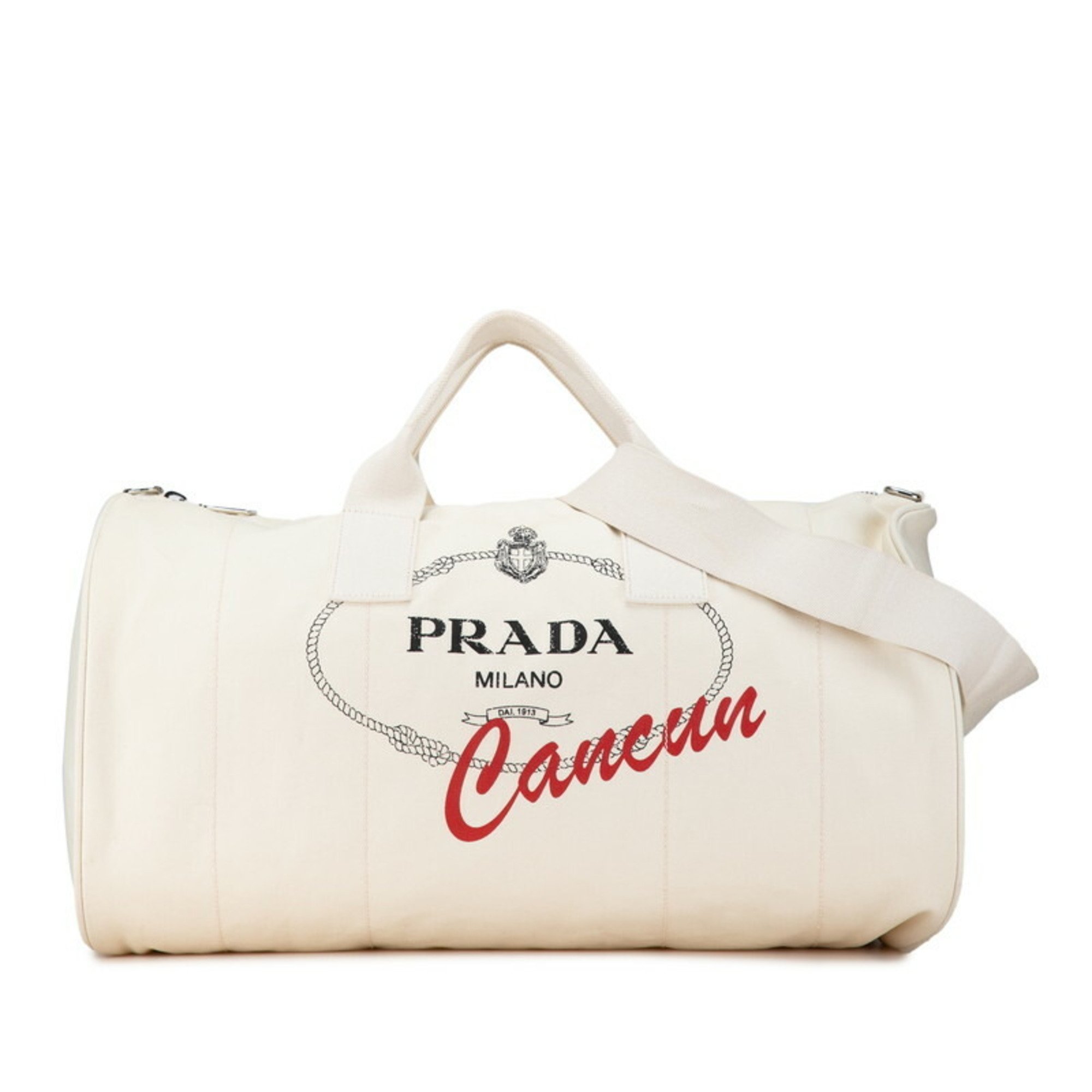 Prada Boston bag shoulder beige canvas women's PRADA