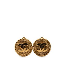 Chanel Coco Mark Round Earrings Gold Plated Women's CHANEL