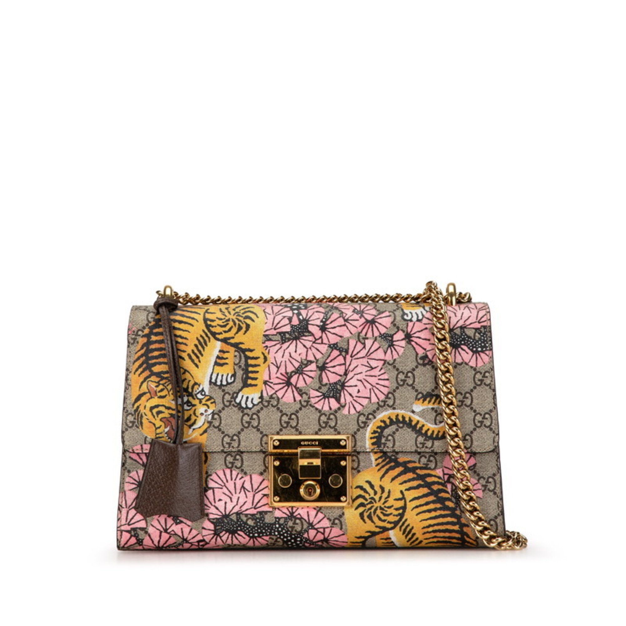 Gucci GG Supreme Bengal Tiger Sakura Chain Shoulder Bag 409487 Beige Gold Multicolor PVC Leather Women's GUCCI