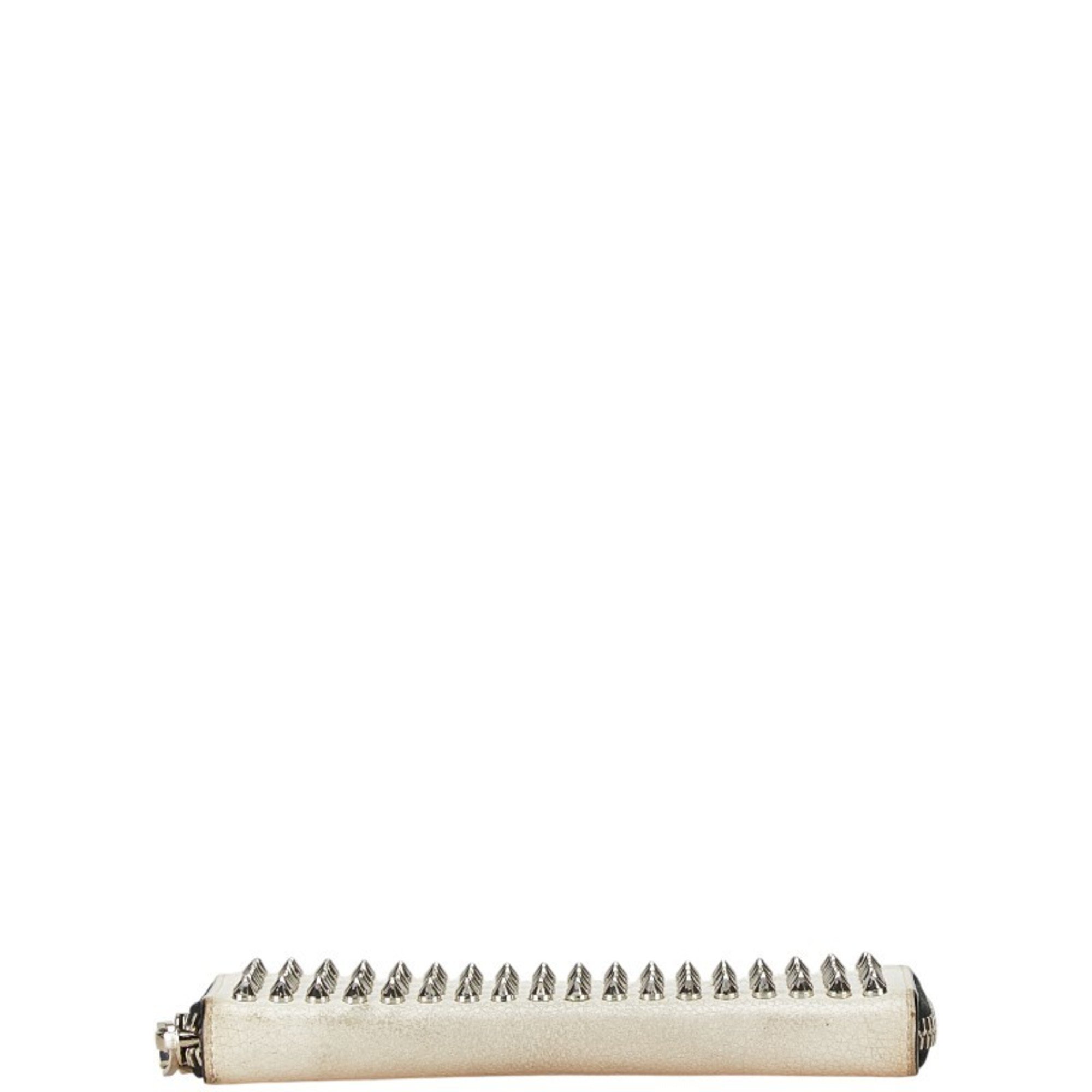 Christian Louboutin Studded Long Wallet White Leather Women's